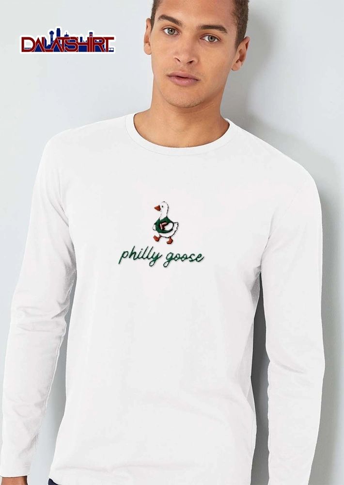 Philly Goose Cartoon Bird Wearing Green Jersey Holding Football shirt