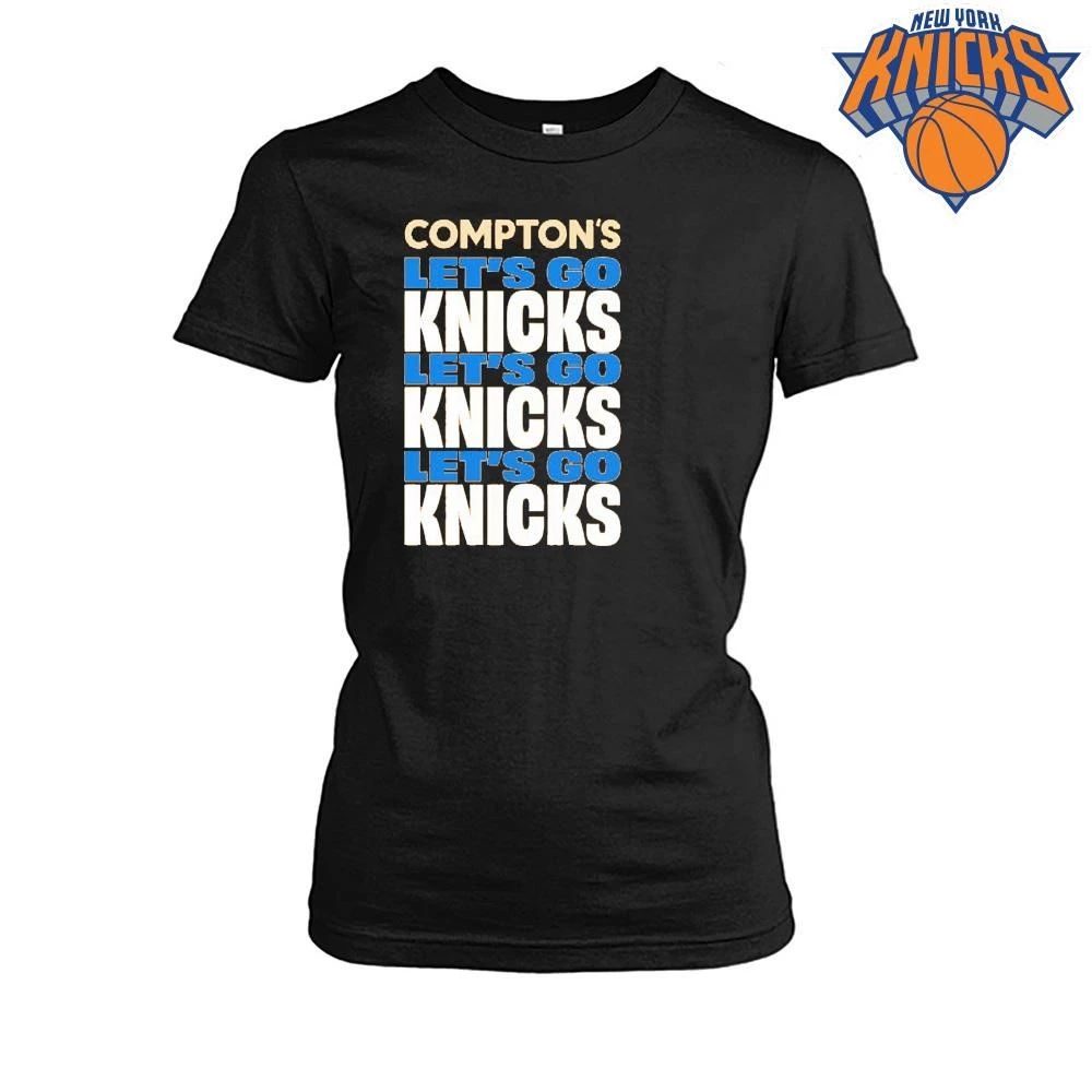 New York Knicks Comptons Let Is Go Knicks Orange Blue Text Graphic Basketball NBA Finals 2026 Shirt