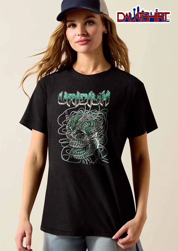Uridium Biomechanical Cyberpunk Monster Skull Green Wires shirt