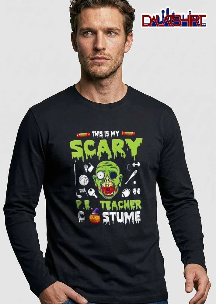 This Is My Scary Pe Teacher Costume Cartoon Zombie Head Sports Equipment Pumpkin shirt