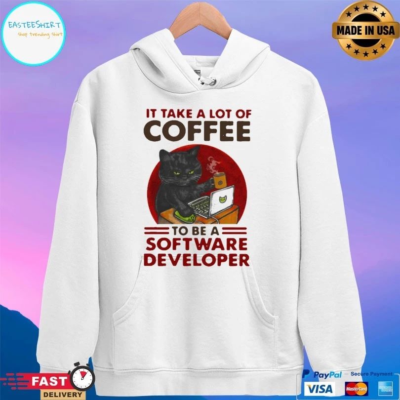 Cat Drink Coffee It Take A Lot Of Coffee To Be A Software Developer T-shirt