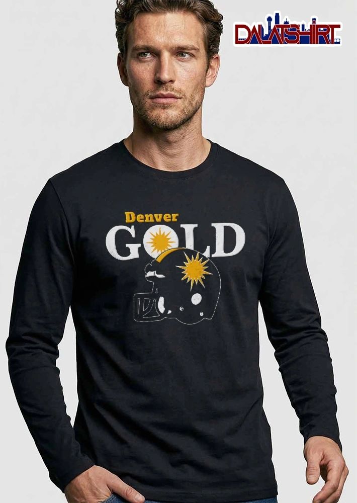 Denver Gold Distressed Football Helmet Yellow Sunburst Logo Vintage shirt