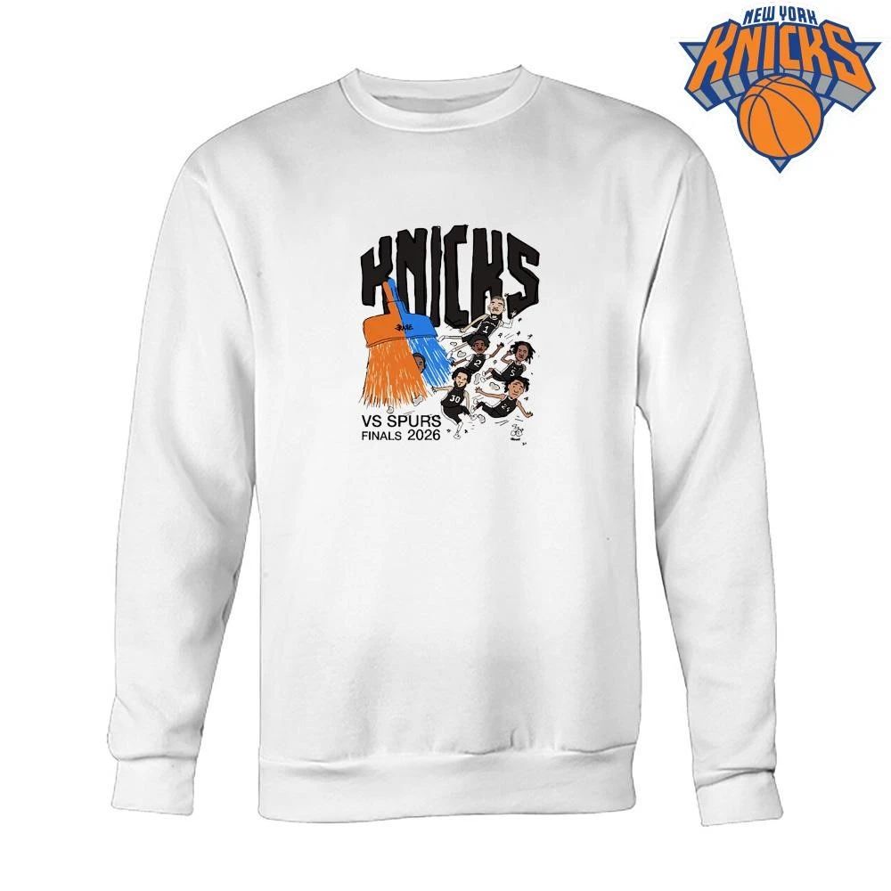 New York Knicks Broom Sweep San Antonio Spurs Cartoon Graphic NBA Finals 2026 Shirt