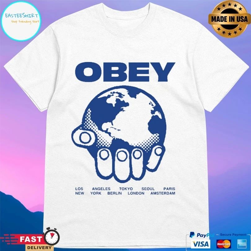 Helping Hand Obey Los New Angeles Tokyo Seoul York Berlin London Paris Amsterdam T-shirt