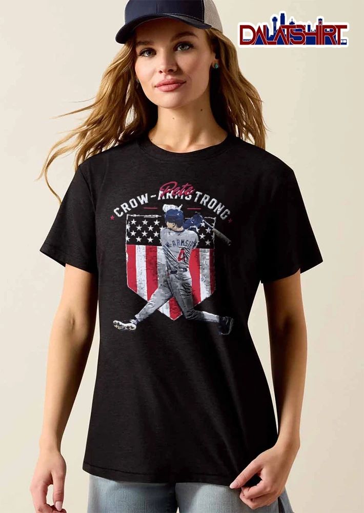 Pete Crow Armstrong Batter Swing Distressed American Flag Shield shirt