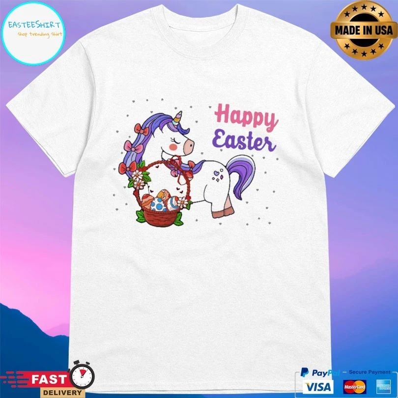 Unicorn Basket Eggs Happy Easter 2021 T-shirt
