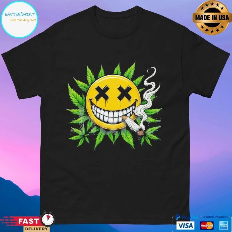 Weed Smiling Face Clipart With Joint And Leaf T-shirt