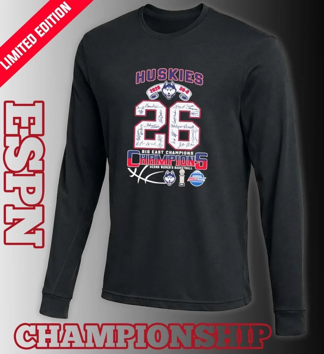 Uconn Huskies 2026 Big East Women’s Basketball Champions 30-0 Signatures Shirt