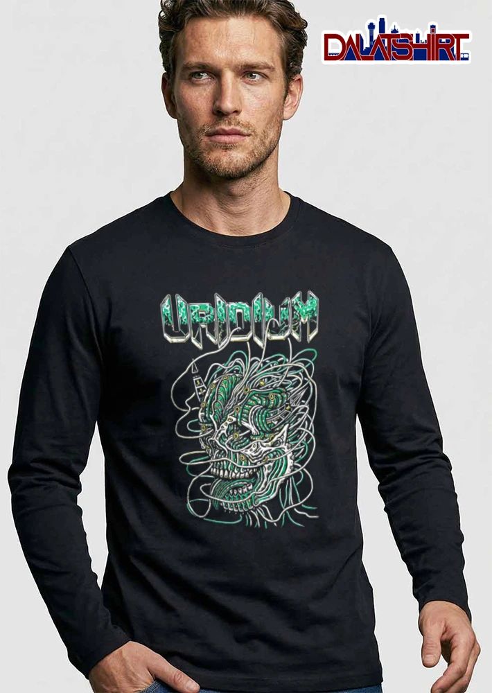 Uridium Biomechanical Cyberpunk Monster Skull Green Wires shirt