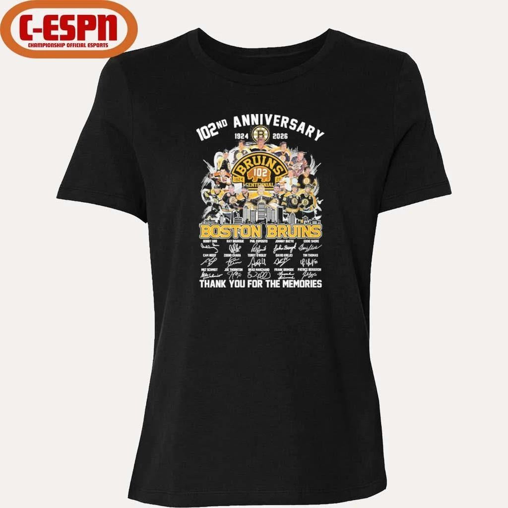 102nd Anniversary 1924-2026 Boston Bruins Team Hockey Signatures Shirt