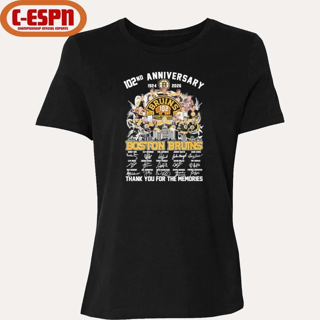 102nd Anniversary 1924-2026 Boston Bruins Team Hockey Signatures Shirt