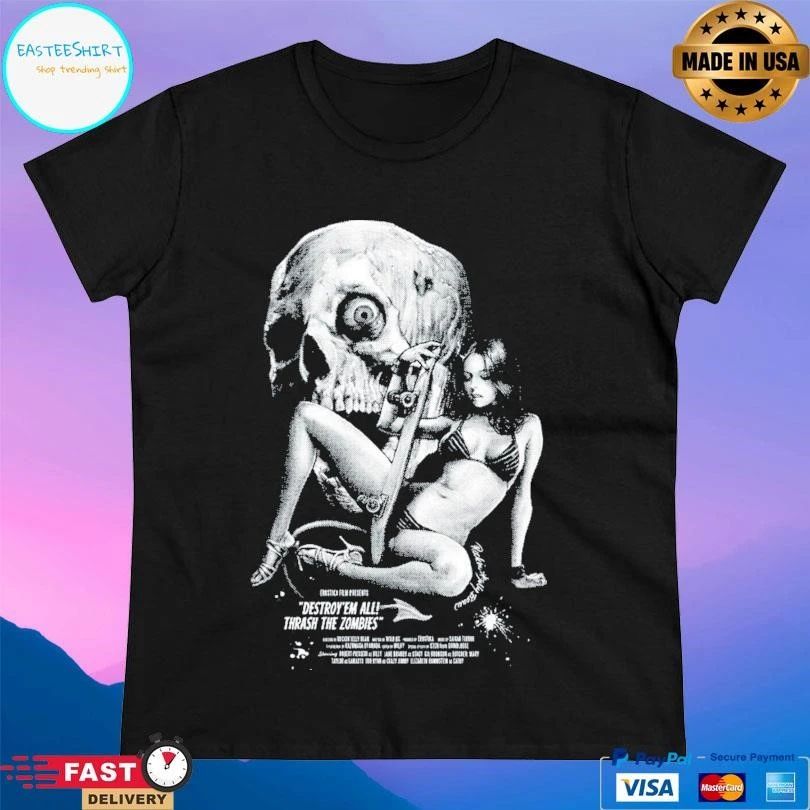 Skull Skater Girl Destroy’ Em All Thrash The Zombies T-shirts