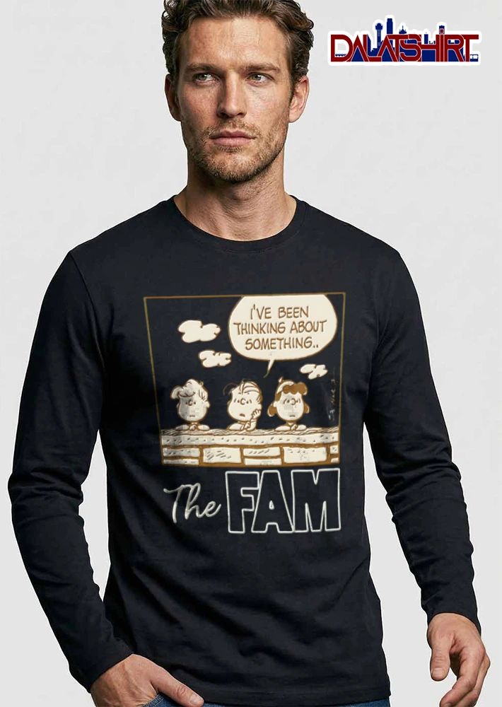 Peanuts Ive Been Thinking About Something The Fam Schulz Linus Lucy Schroeder Brick Wall Cartoon shirt