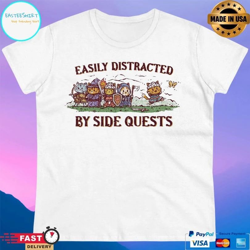 Easily Distracted By Side Quests Cats T-shirts