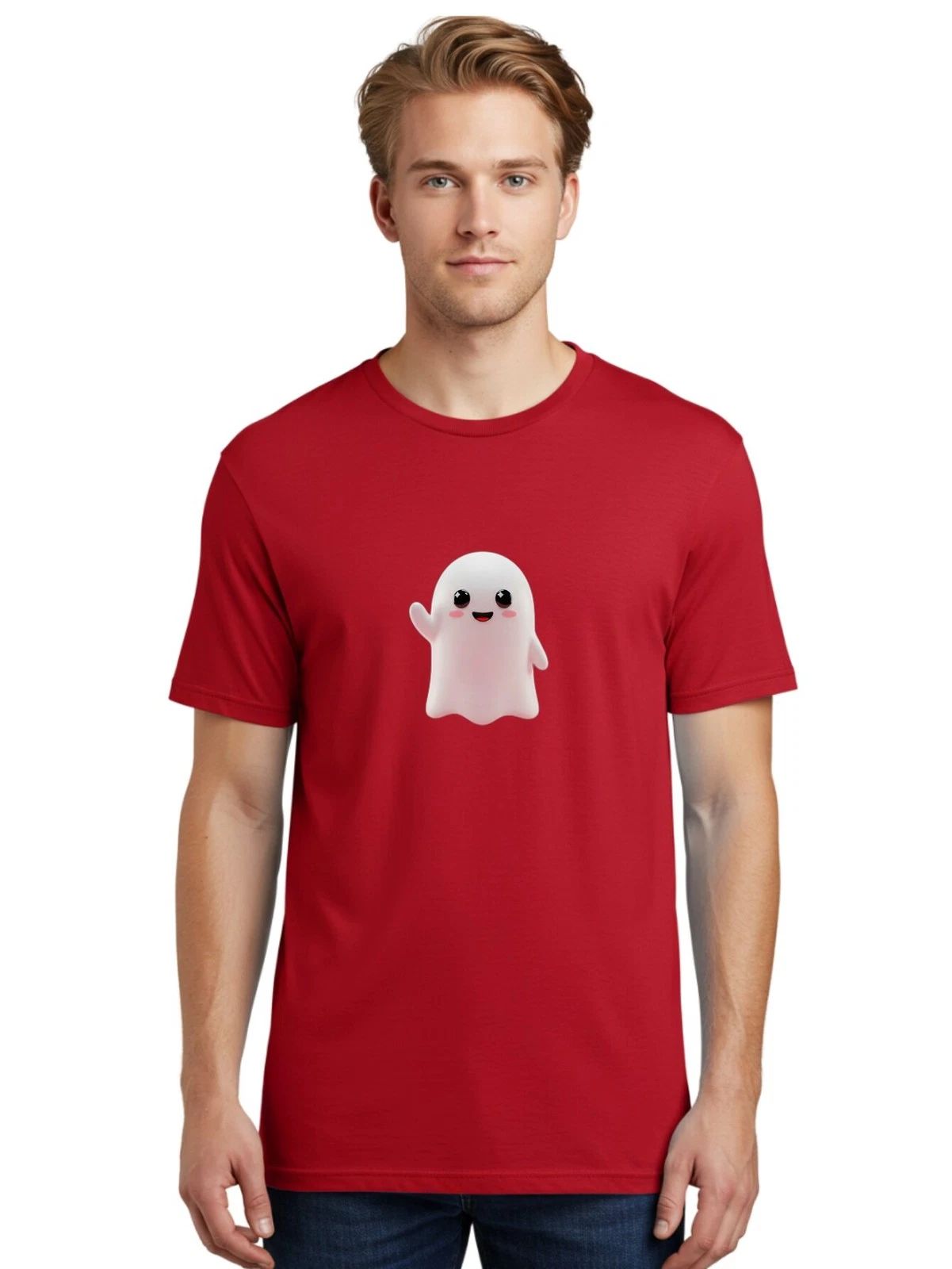 Cute-Ghost Mens Graphic Tee, 100% Cotton, Casual Summer Wear