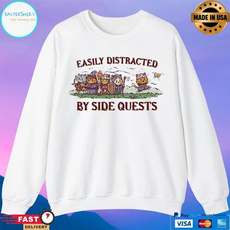 Easily Distracted By Side Quests Cats T-shirts