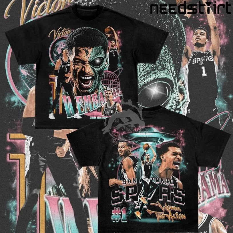 San Antonio Spurs Victor Wembanyama Wenby The Alien UFO Vintage Graphic Bootleg NBA Finals 2026 Two Sided Shirt Shirt