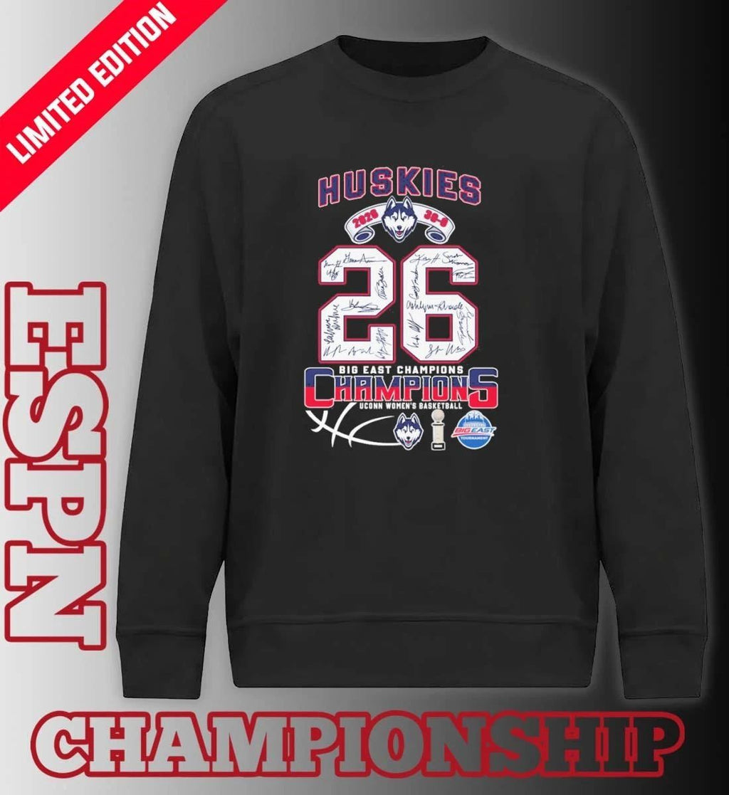 Uconn Huskies 2026 Big East Women’s Basketball Champions 30-0 Signatures Shirt