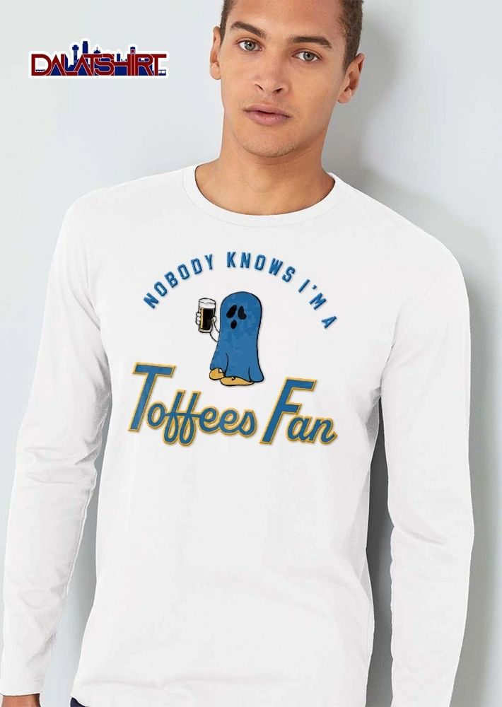 Nobody Knows Im A Toffees Fan Cartoon Blue Ghost Holding Beer Pint Glass shirt