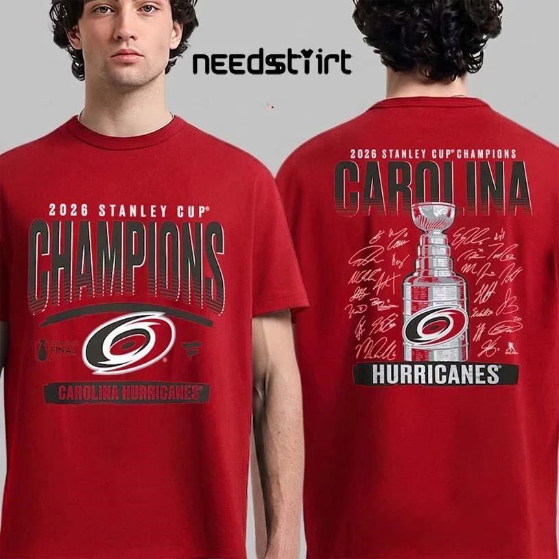 Carolina Hurricanes 2026 Stanley Cup Champions Signature Roster Two Sided Shirt