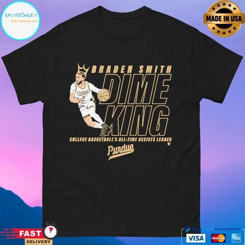 Purdue Boilermakers Men’s Basketball Braden Smith Dime King College Basketball’s All-Time Assists Leader T-shirts