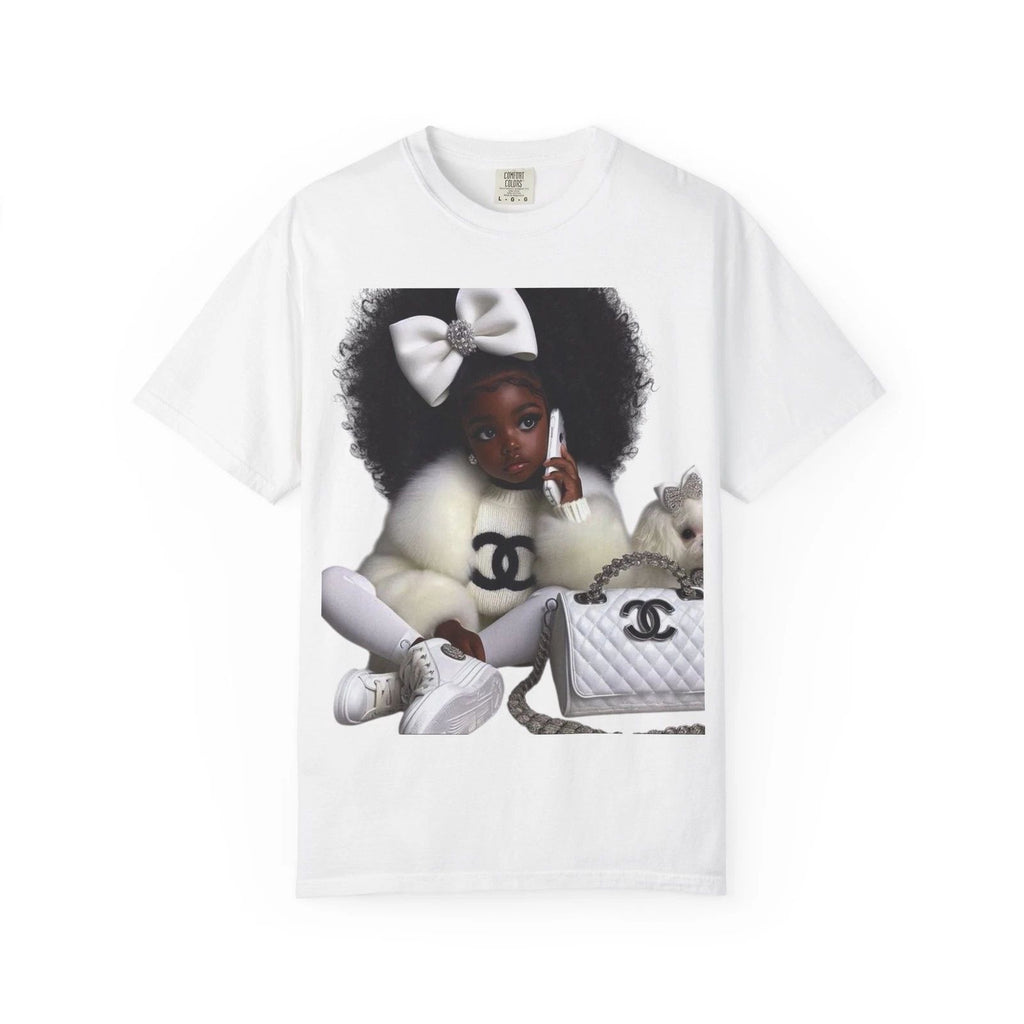 Stylish Black Doll with Chanel Bag T-Shirt | Cute Girl Graphic Tee