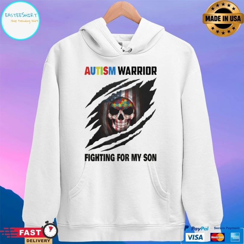 Autism Warrior Skull Fighting For My Son With American Flag