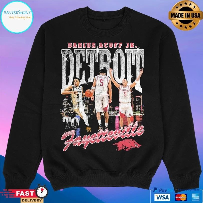 Darius Acuff Jr Detroit To Fayetteville Arkansas Razorbacks Men’s Basketball 2026 T-shirt