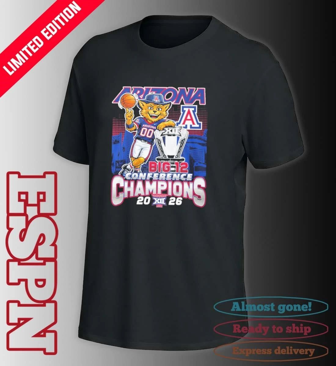 Arizona Wildcats Basketball Mascot 2026 Big 12 Conference Champions Shirt
