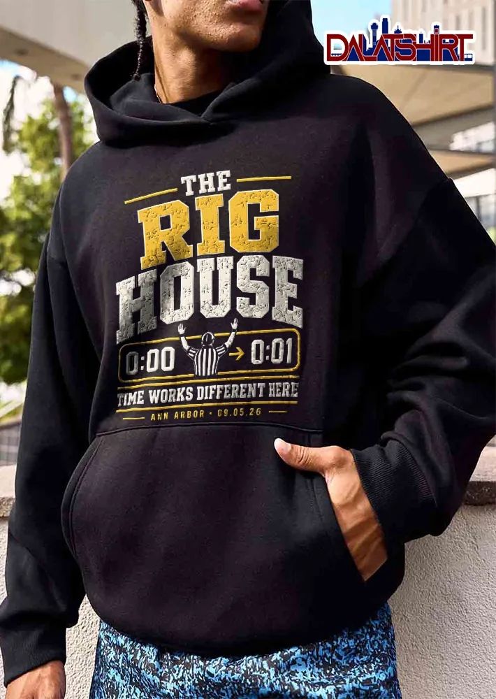 The Rig House Time Works Different Here Ann Arbor Football Referee Raising Arms Scoreboard Distressed shirt