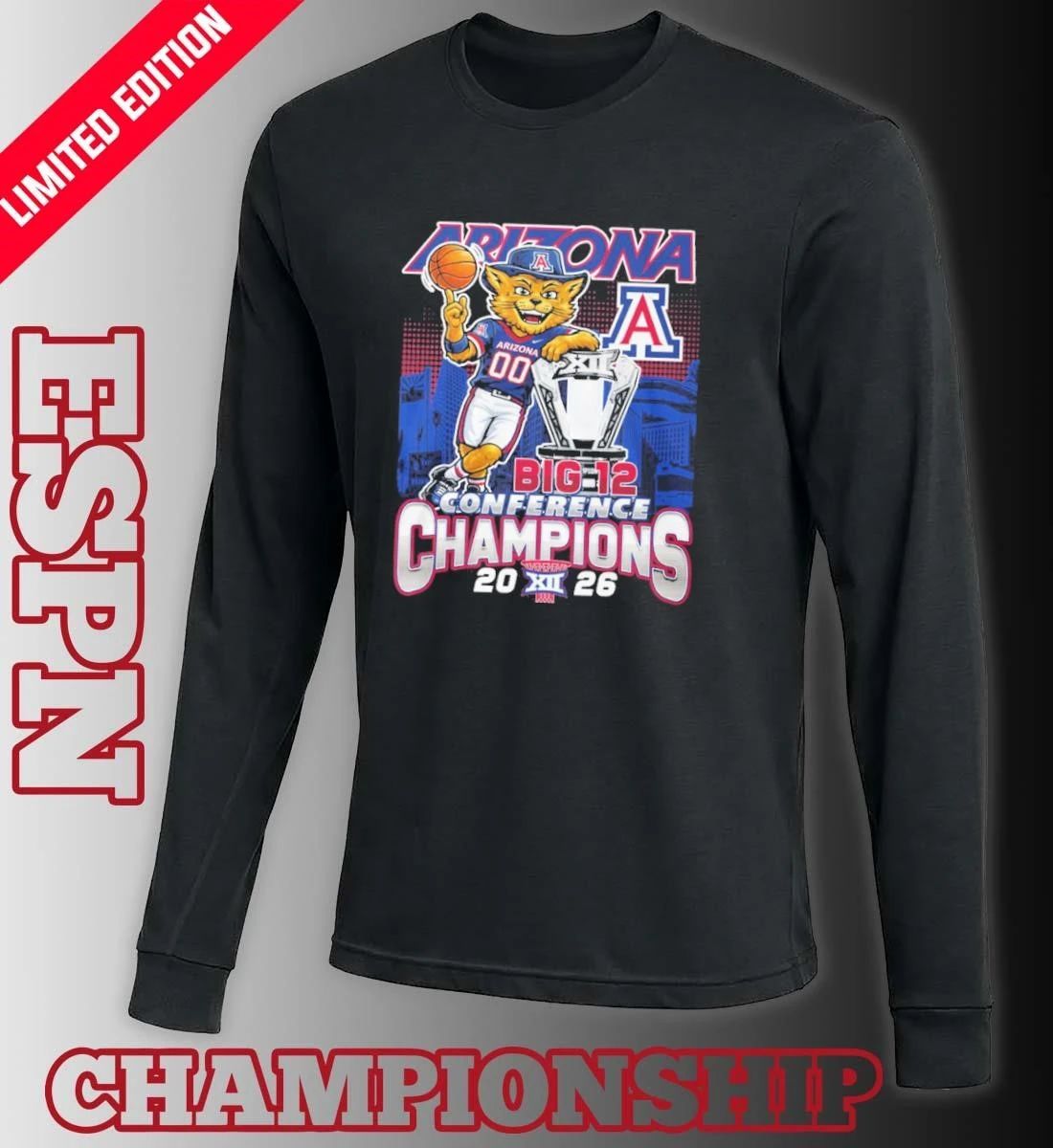 Arizona Wildcats Basketball Mascot 2026 Big 12 Conference Champions Shirt