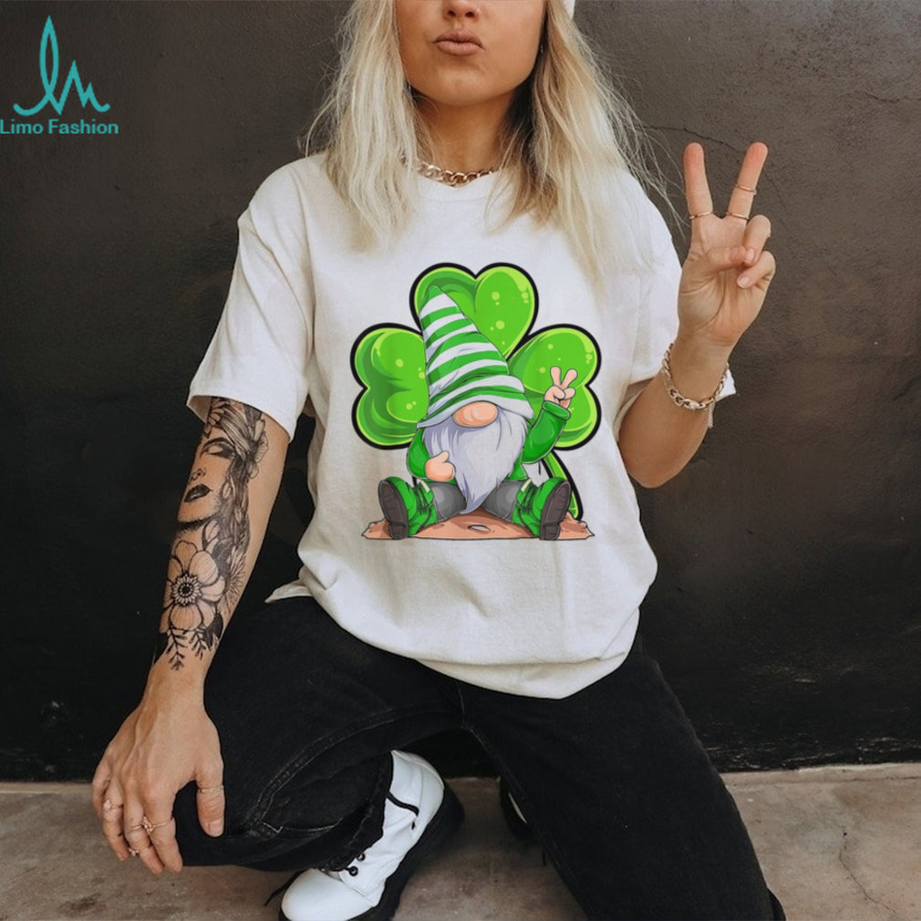 Peaceful Garden Gnome with Shamrock and Peace Sign Design T Shirt